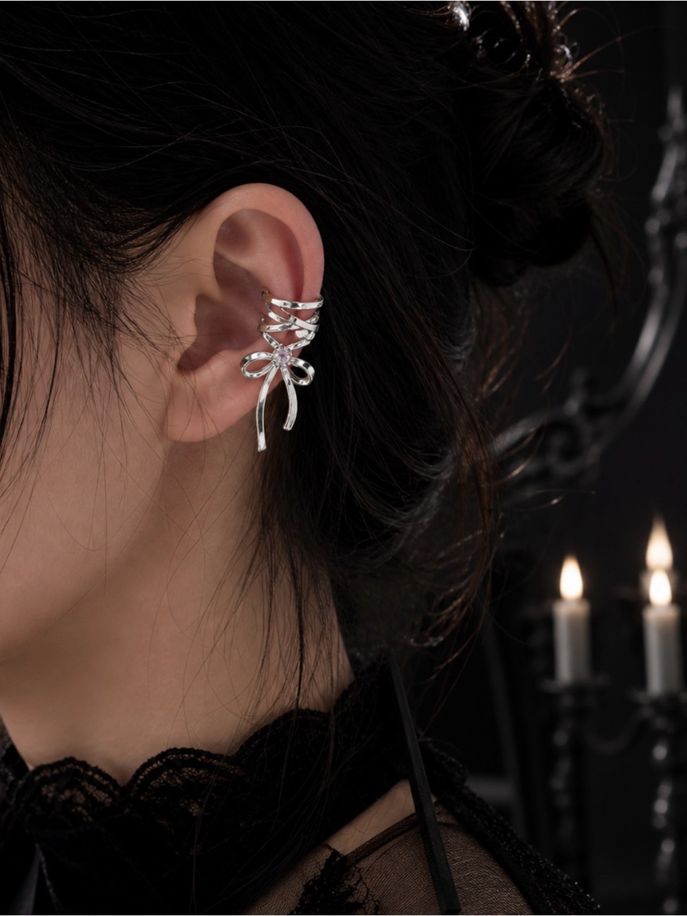 Ear Cuff Corset Bow Pink Rhinestone New